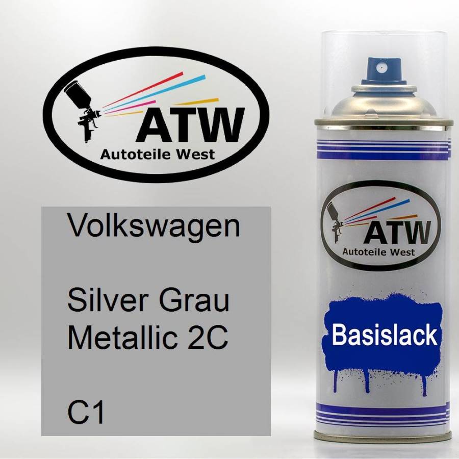 Volkswagen, Silver Grau Metallic 2C, C1: 400ml Sprühdose, von ATW Autoteile West.